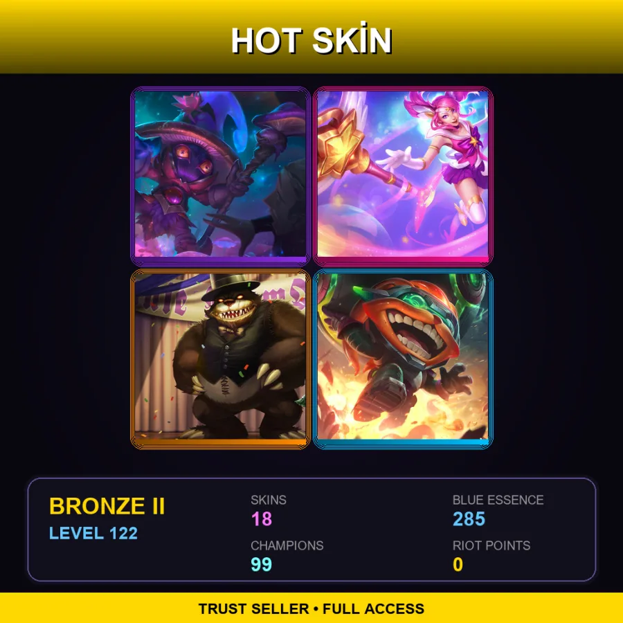 EUW | Lv122 | Bronze II | 18 Skin | 99 Champ