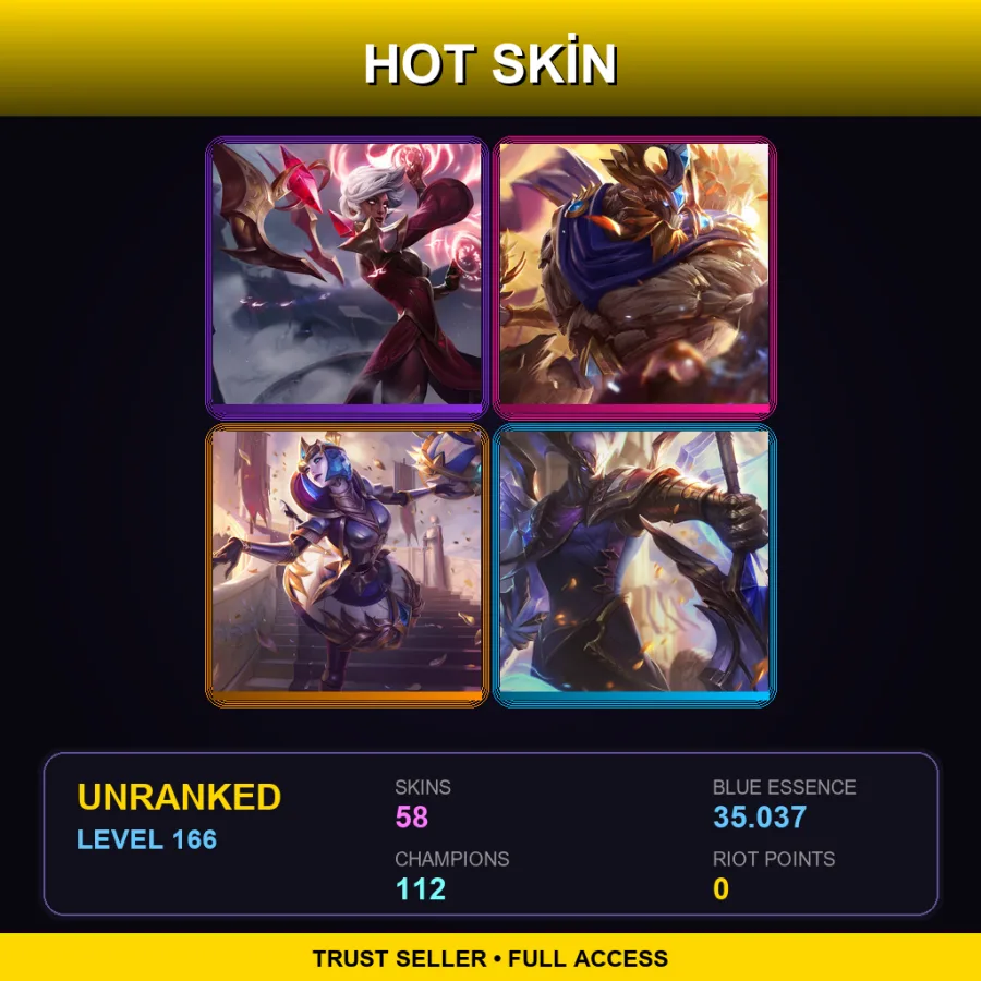 SG | Lv166 | Unranked | 58 Skin | 112 Champ — LoL account