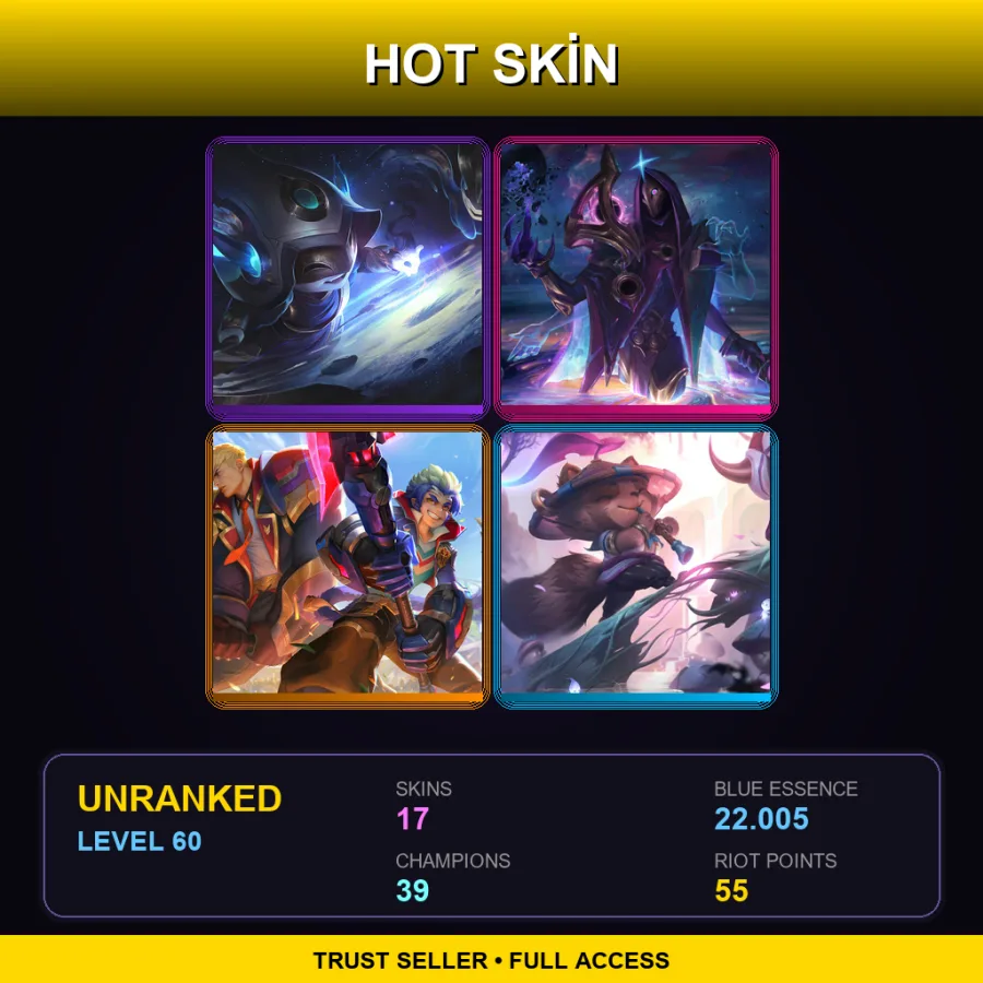 LAS | Lv60 | Unranked | 17 Skin | 39 Champ — LoL account