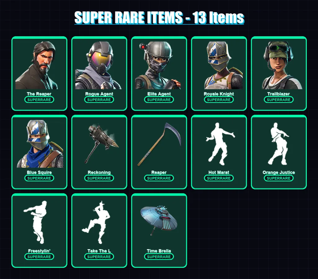 [PC/XBOX/PSN] | The Reaper | Rogue Agent | Elite Agent | Royale Knight | Trailblazer | 101 skin | 124 pickaxe | 122 emote | 112 glider | Lv1926