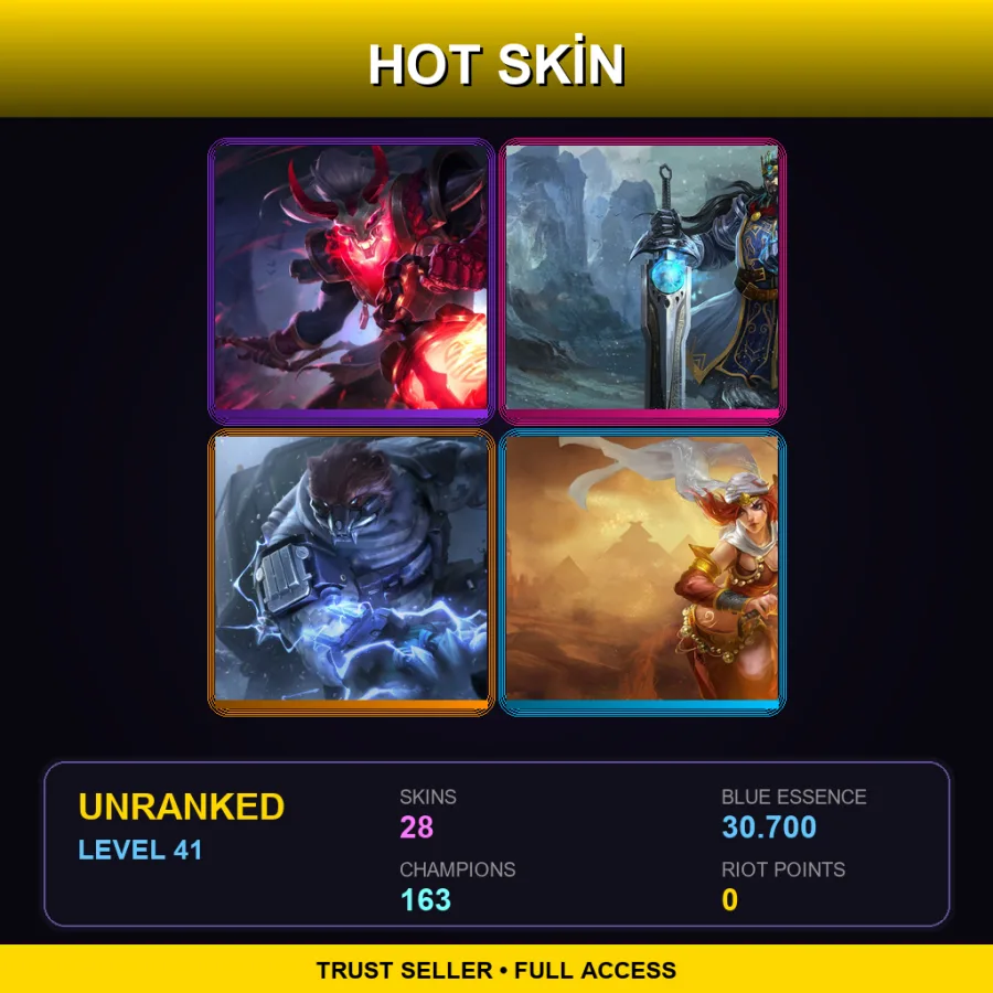 TW | Lv41 | Unranked | 28 Skin | 163 Champ — LoL account