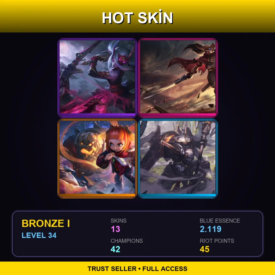 EUW | Lv34 | Bronze I | 13 Skin | 42 Champ — LoL account