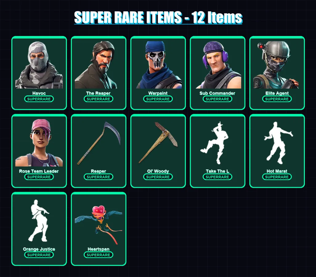 [PC/XBOX] | Havoc | The Reaper | Warpaint | Sub Commander | Elite Agent | 80 skin | 74 pickaxe | 70 emote | 68 glider | Lv950 — Fortnite account