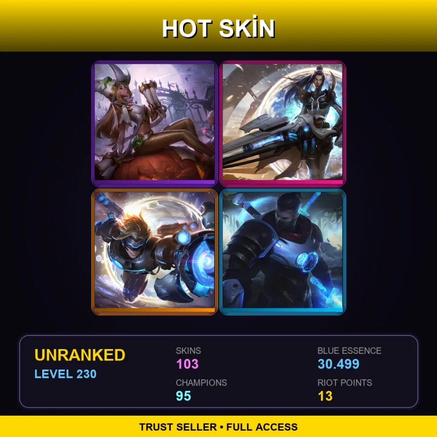 RU | Lv230 | Unranked | 103 Skin | 95 Champ — LoL account