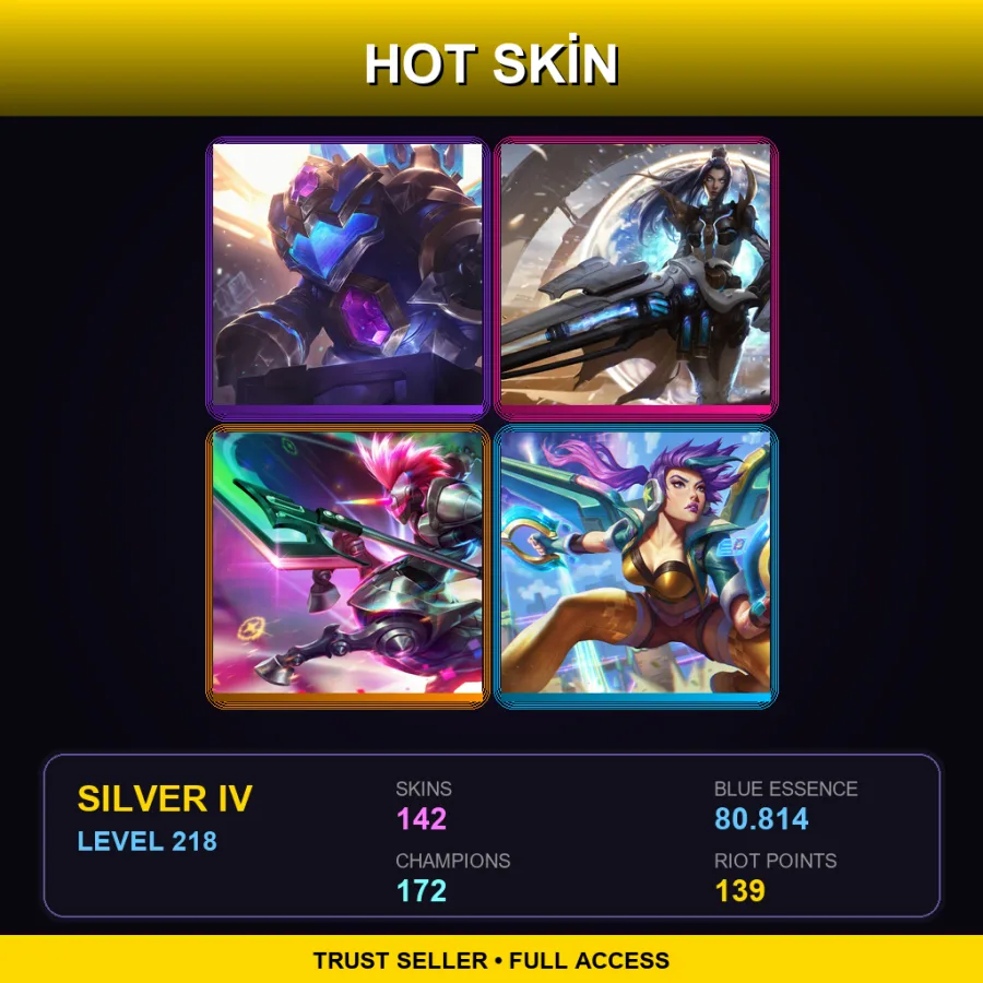 EUW | Hextech Rammus | Pulsefire Caitlyn | Arcade Hecarim | Arcade Kai'Sa | 142 Skin | 172 Champ | Silver IV | Lv218
