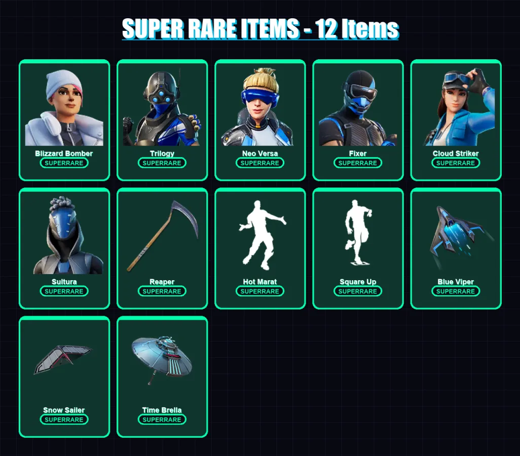 [PS4/PS5/XBOX/PC] | Blizzard Bomber | Trilogy | Neo Versa | Fixer | Cloud Striker | 96 skin | 133 pickaxe | 110 emote | 108 glider | Lv1952