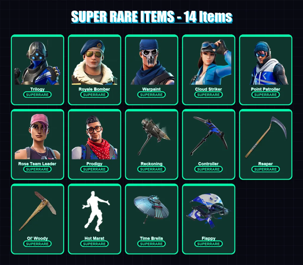 [PC/XBOX] | Trilogy | Royale Bomber | Warpaint | Cloud Striker | Point Patroller | 129 skin | 116 pickaxe | 137 emote | 103 glider | Lv1519