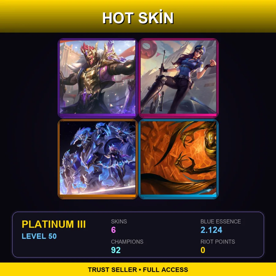 EUW | Lv50 | Platinum III | 6 Skin | 92 Champ — LoL account