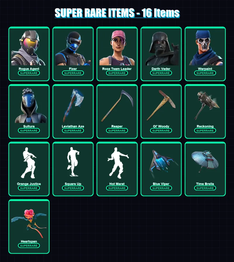 [PS4/PS5/XBOX/PC] | Rogue Agent | Fixer | Rose Team Leader | Darth Vader | Warpaint | 227 skin | 223 pickaxe | 164 emote | 191 glider | Lv2451