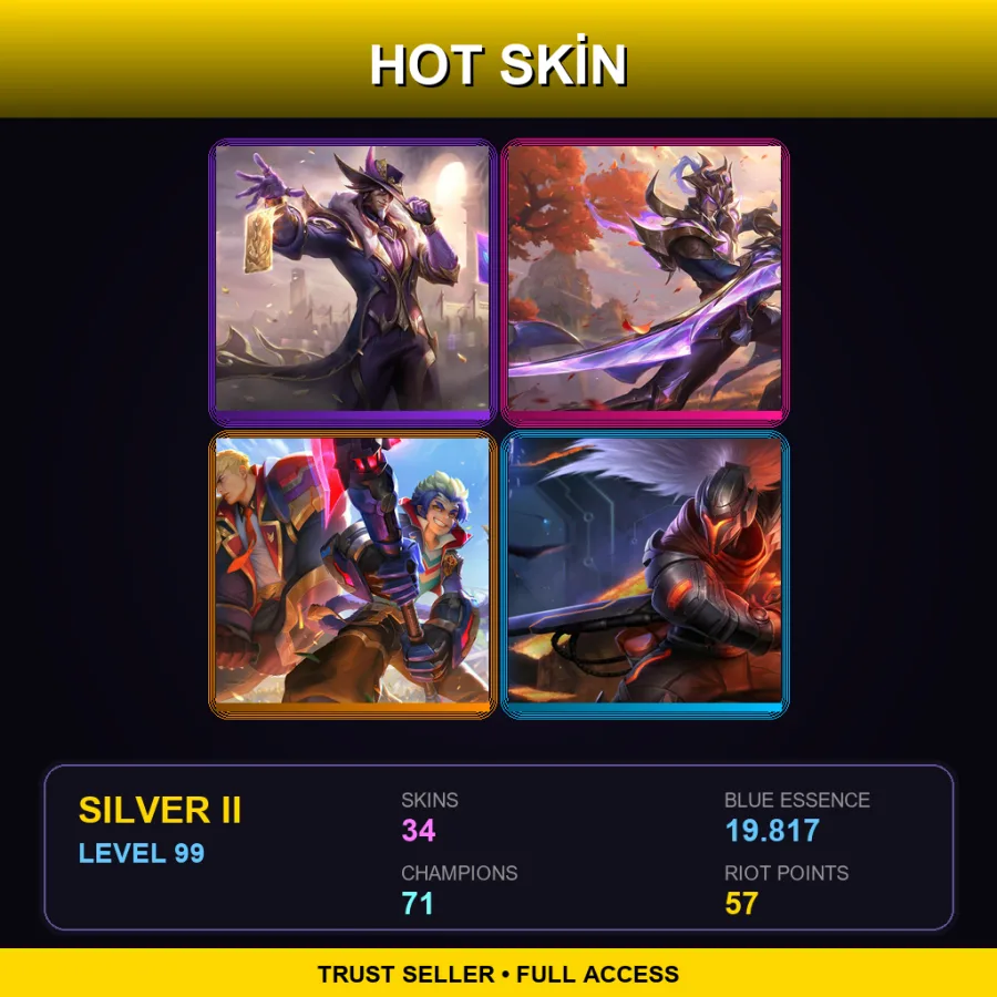 LAN | Lv99 | Silver II | 34 Skin | 71 Champ — LoL account