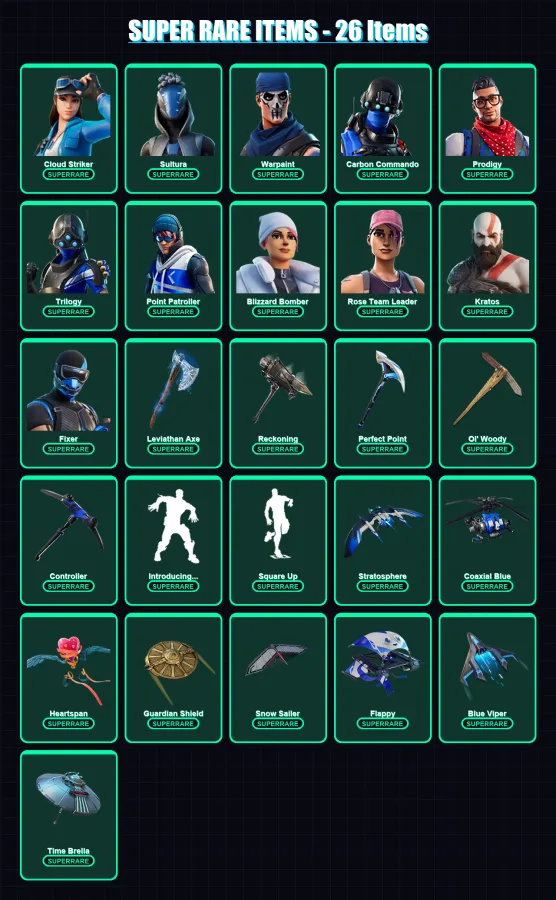 [PC/XBOX] | Cloud Striker | Sultura | Warpaint | Carbon Commando | Prodigy | 180 skin | 202 pickaxe | 145 emote | 156 glider | Lv2306