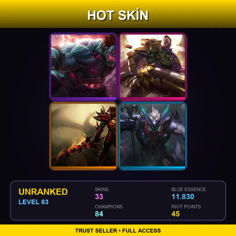 LAN | Lv63 | Unranked | 33 Skin | 84 Champ — LoL account