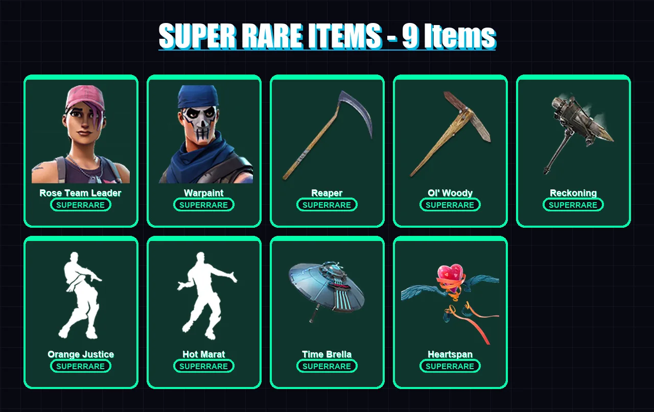 [PC] | Rose Team Leader | Warpaint | A.I.M. | The Ageless | Midas | 221 skin | 212 pickaxe | 192 emote | 189 glider | Lv2404