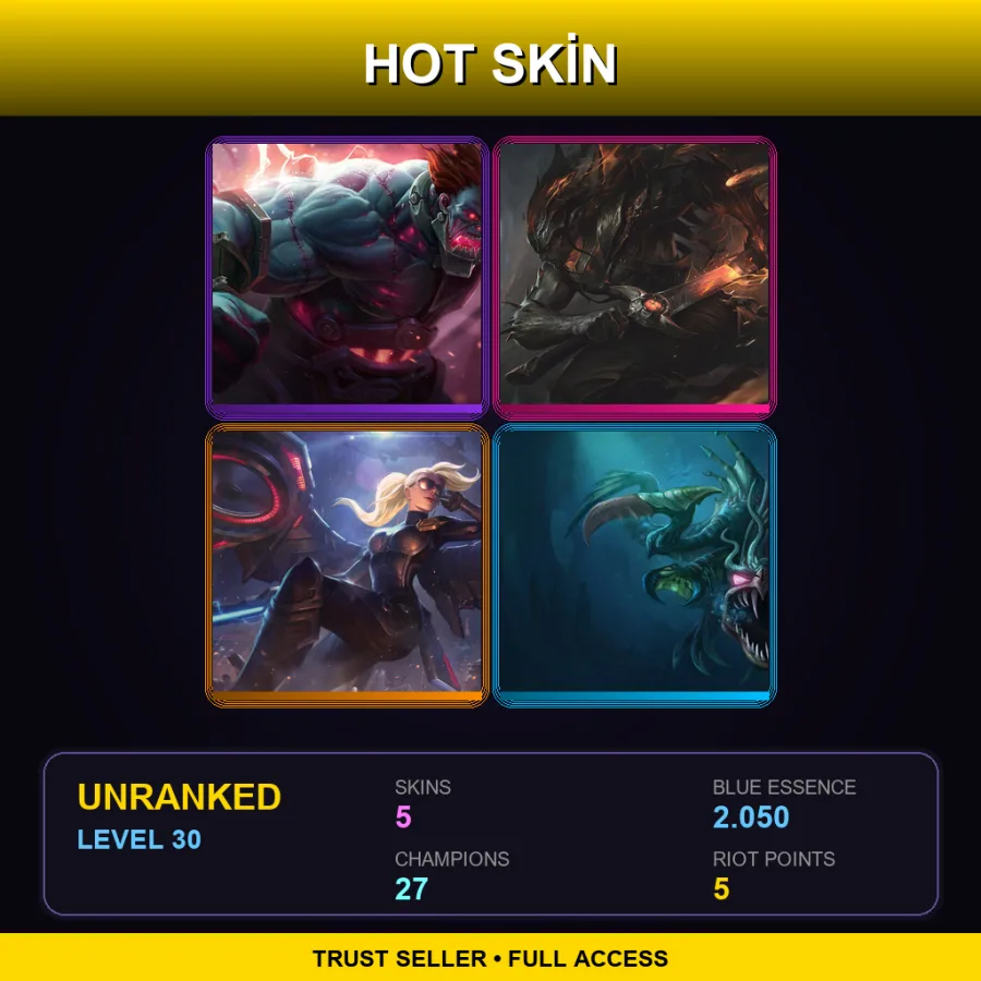 EUW | Lv30 | Unranked | 5 Skin | 27 Champ — LoL account