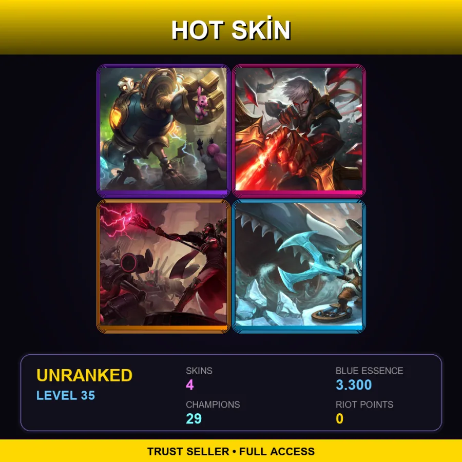 EUW | Lv35 | Unranked | 4 Skin | 29 Champ — LoL account