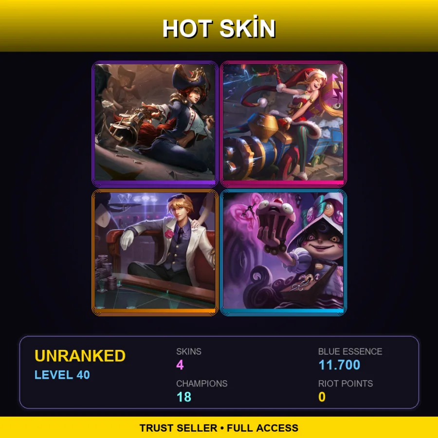 NA | Lv40 | Unranked | 4 Skin | 18 Champ
