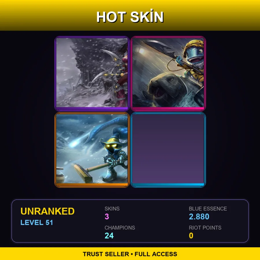 LAN | Lv51 | Unranked | 3 Skin | 24 Champ — LoL account