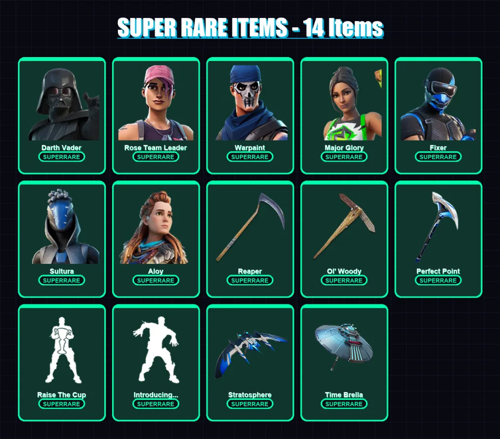 [PS4/PS5/XBOX/PC] | Darth Vader | Rose Team Leader | Warpaint | Major Glory | Fixer | 325 skin | 327 pickaxe | 369 emote | 245 glider | Lv3931