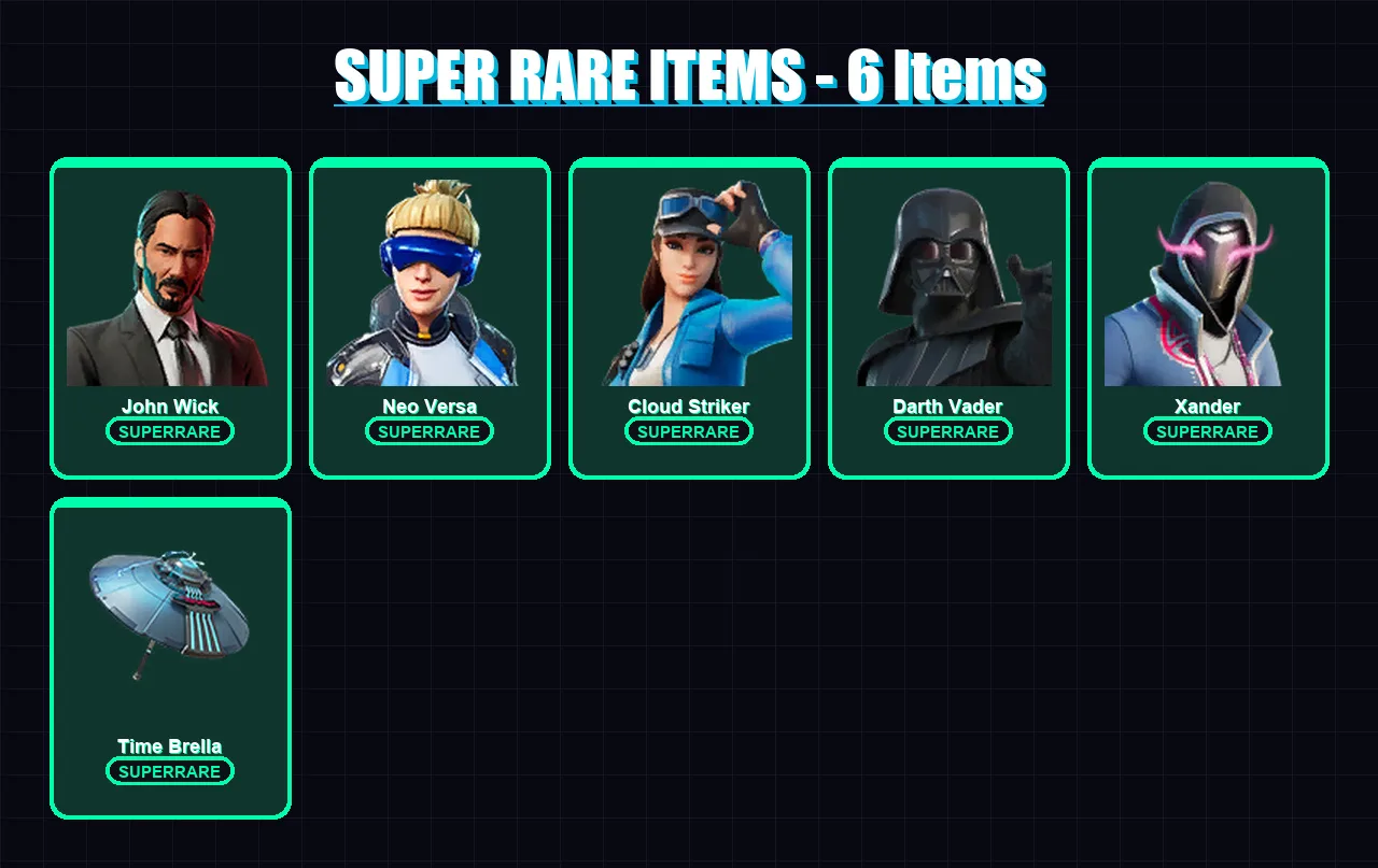 [PS4/PS5/PC] | John Wick | Neo Versa | Cloud Striker | Darth Vader | Xander | 159 skin | 158 pickaxe | 114 emote | 134 glider | Lv2114