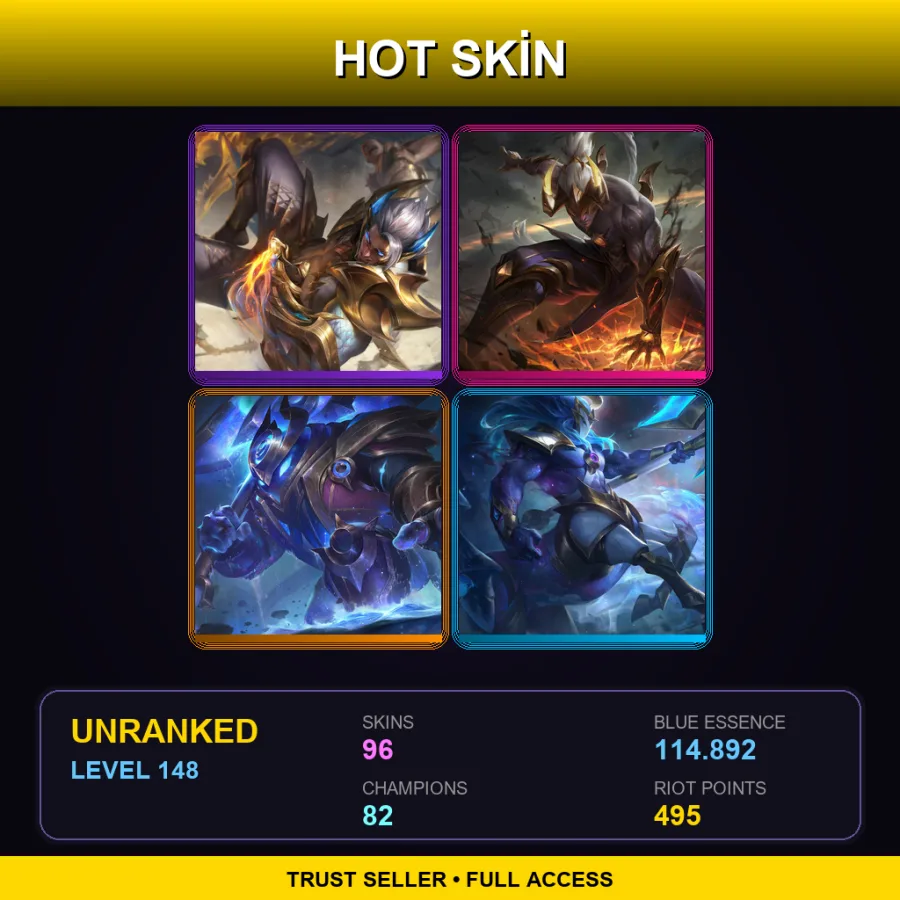 LAN | Lv148 | Unranked | 96 Skin | 82 Champ — LoL account