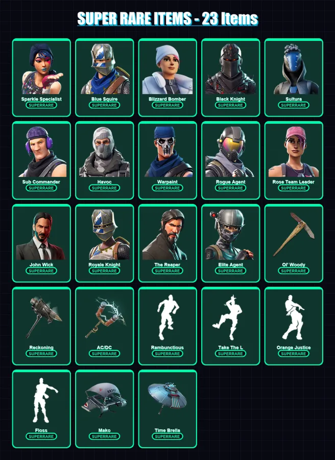 [PS4/PS5/XBOX/PC] | Sparkle Specialist | Blue Squire | Blizzard Bomber | Black Knight | Sultura | 62 skin | 50 pickaxe | 59 emote | 60 glider | Lv66