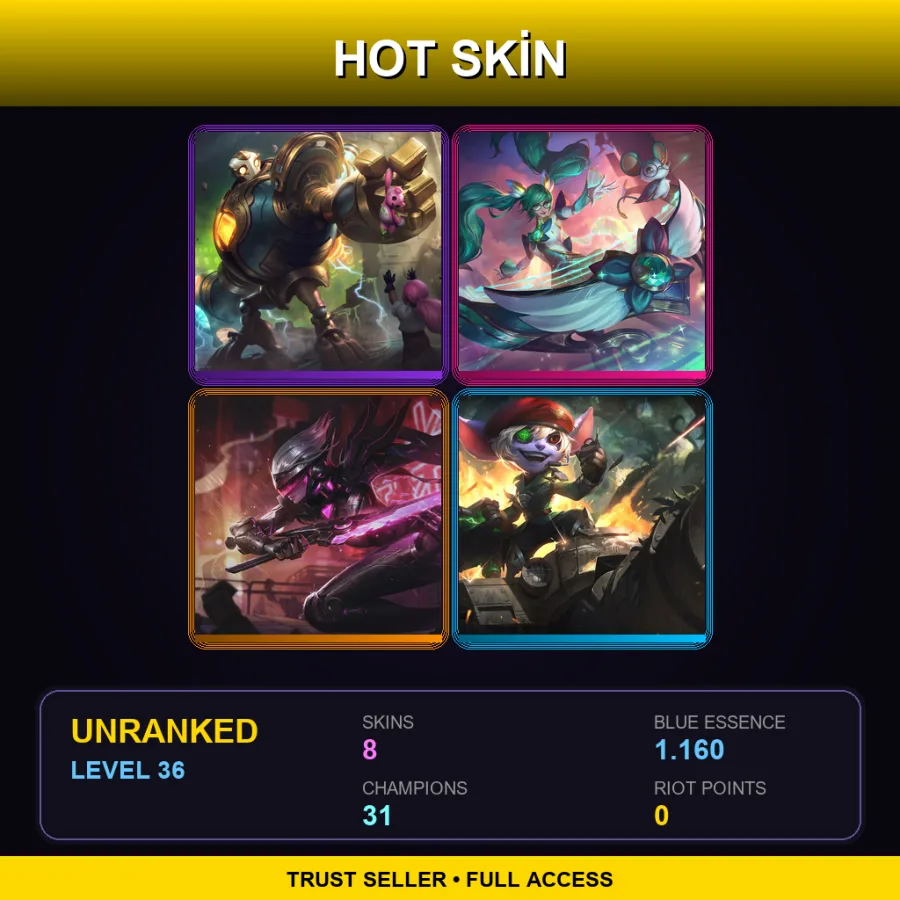 NA | Lv36 | Unranked | 8 Skin | 31 Champ — LoL account