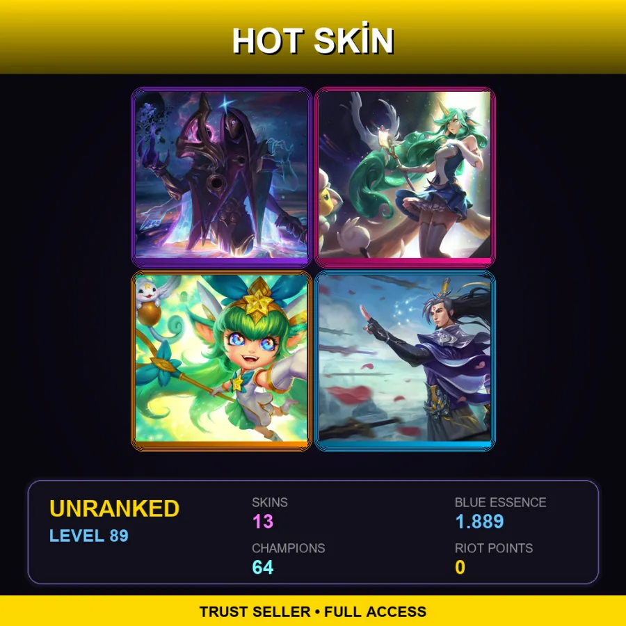 LAS | Lv89 | Unranked | 13 Skin | 64 Champ — LoL account