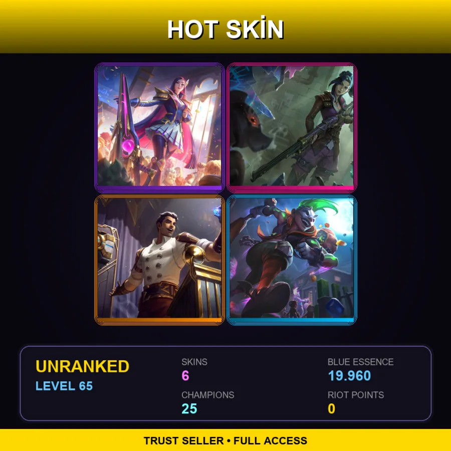 EUW | Lv65 | Unranked | 6 Skin | 25 Champ — LoL account