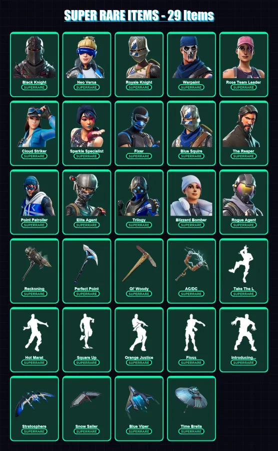 [PC/XBOX/PSN] | Black Knight | Neo Versa | Royale Knight | Warpaint | Rose Team Leader | 210 skin | 207 pickaxe | 170 emote | 167 glider | Lv2197