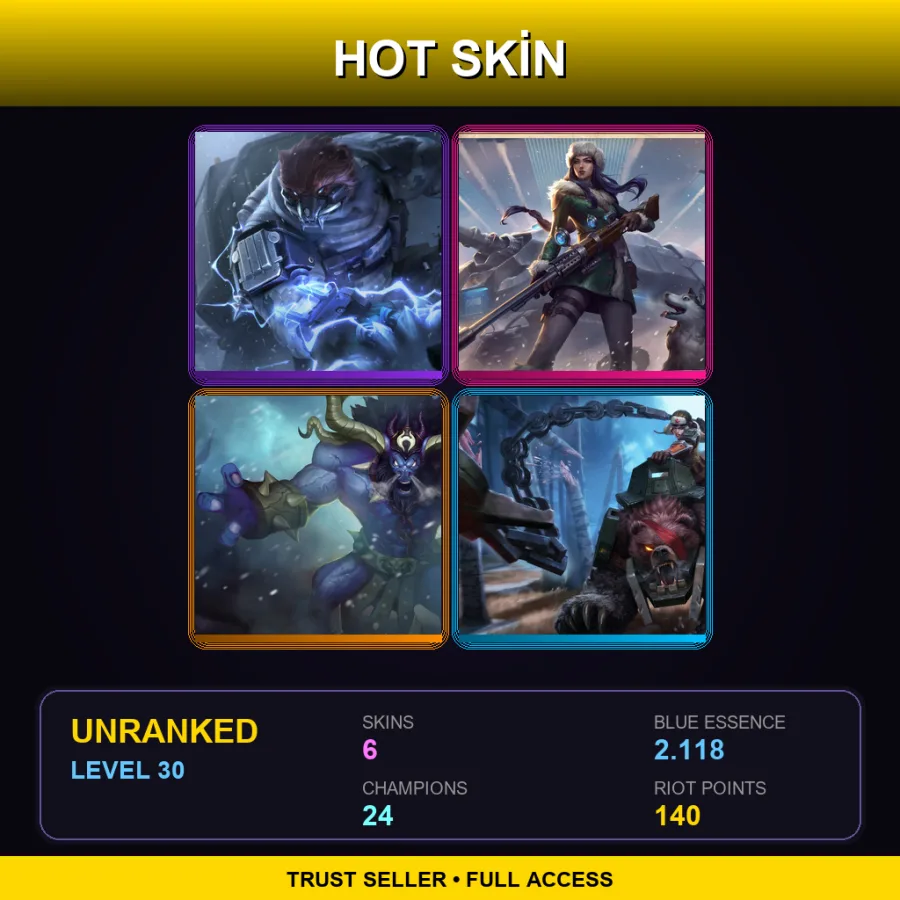 RU | Lv30 | Unranked | 6 Skin | 24 Champ — LoL account
