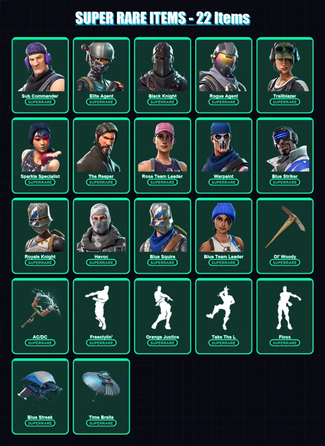 [PS4/PS5/XBOX/PC] | Sub Commander | Elite Agent | Black Knight | Rogue Agent | Trailblazer | 57 skin | 83 pickaxe | 53 emote | 72 glider | Lv934