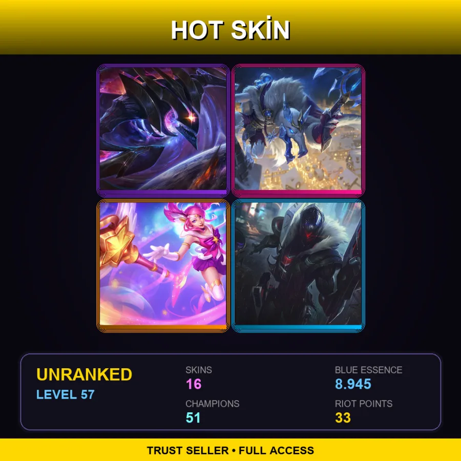 LAN | Lv57 | Unranked | 16 Skin | 51 Champ — LoL account