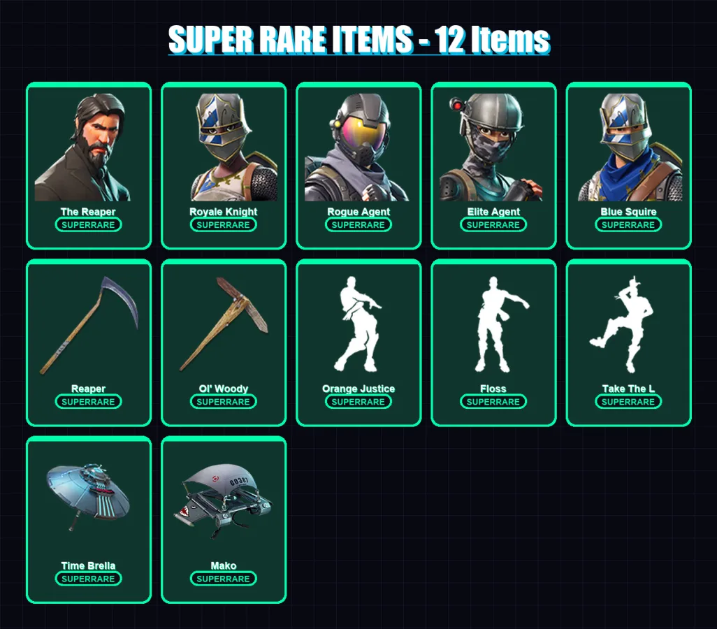 [PS4/PS5/PC] | The Reaper | Royale Knight | Rogue Agent | Elite Agent | Blue Squire | 101 skin | 111 pickaxe | 108 emote | 95 glider | Lv2192