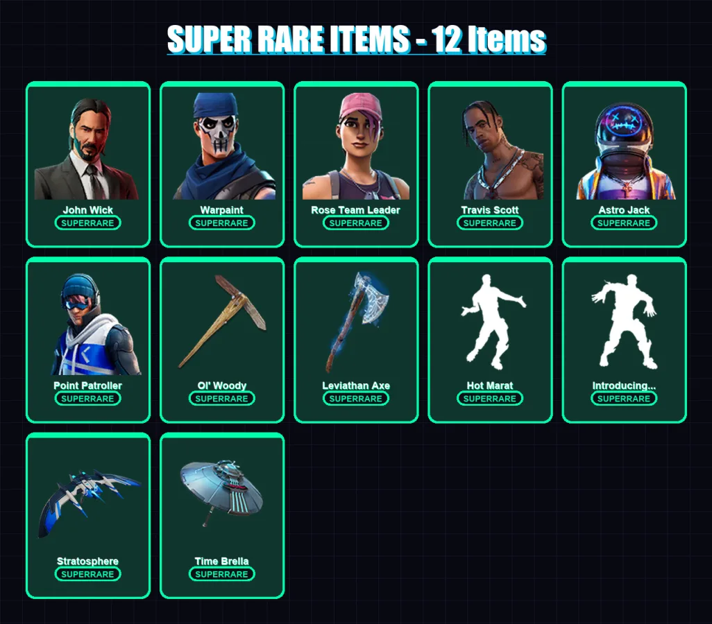 [PC/XBOX/PSN] | John Wick | Warpaint | Rose Team Leader | Travis Scott | Astro Jack | 240 skin | 201 pickaxe | 188 emote | 139 glider | Lv1611