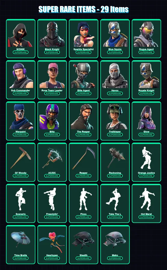 [PC/XBOX/PSN] | OG Skull Trooper | IKONIK | Black Knight | Sparkle Specialist | Blue Squire | 226 skin | 228 pickaxe | 191 emote | 198 glider | Lv29