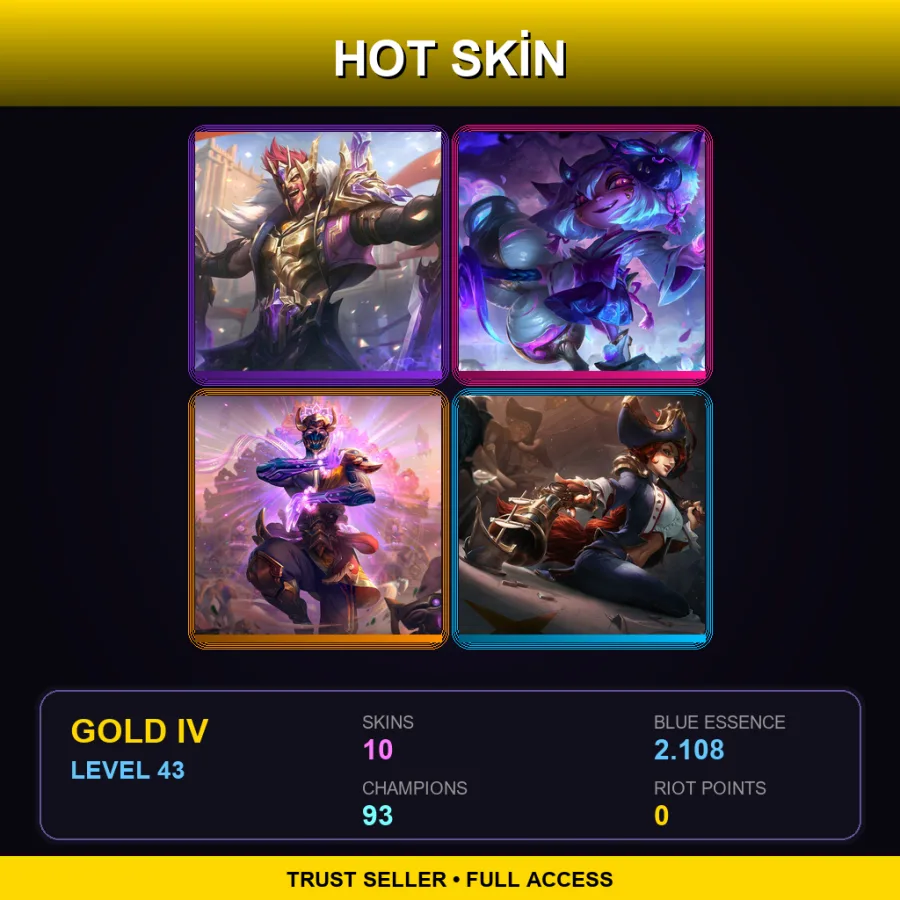 EUW | Lv43 | Gold IV | 10 Skin | 93 Champ