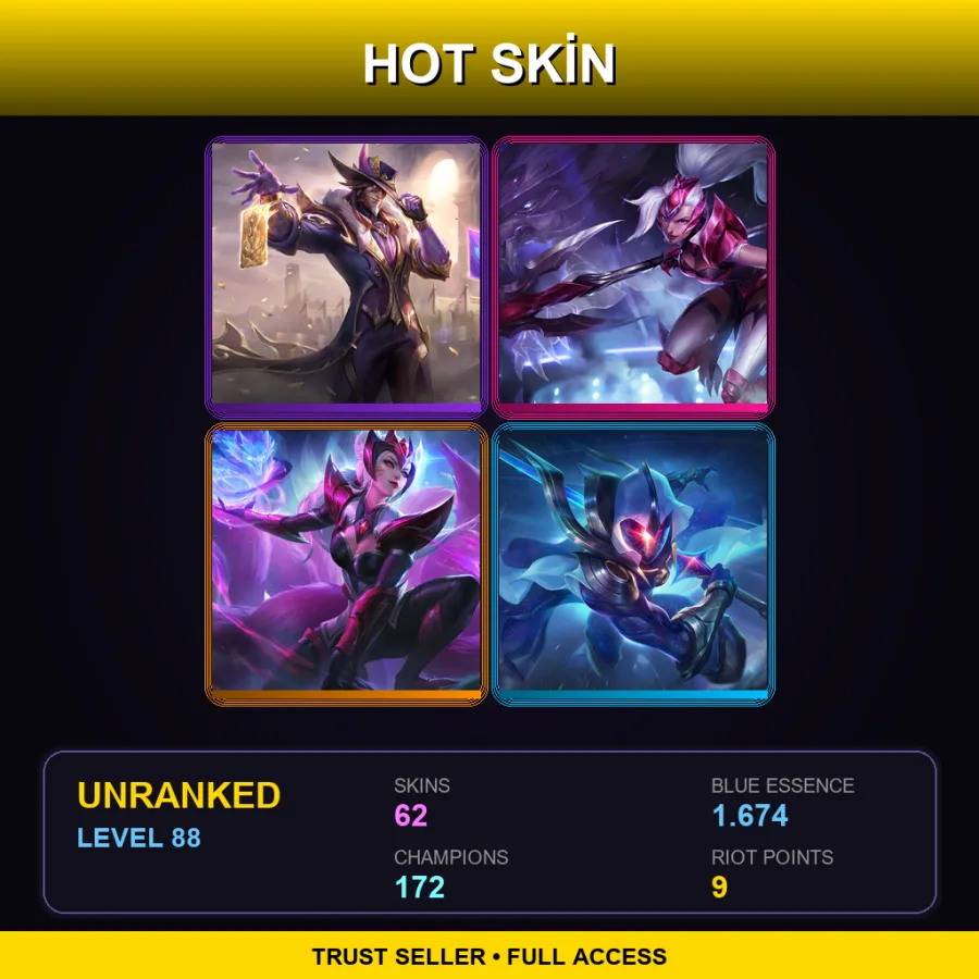 SG | Lv88 | Unranked | 62 Skin | 172 Champ — LoL account
