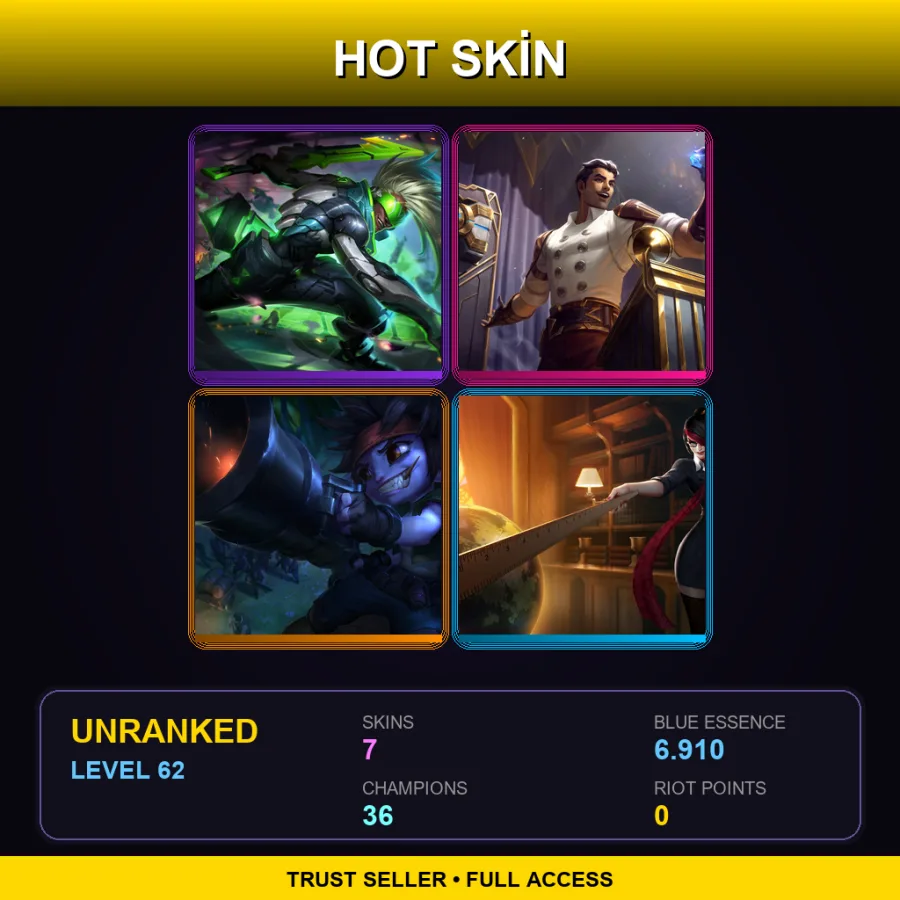 LAS | Lv62 | Unranked | 7 Skin | 36 Champ — LoL account