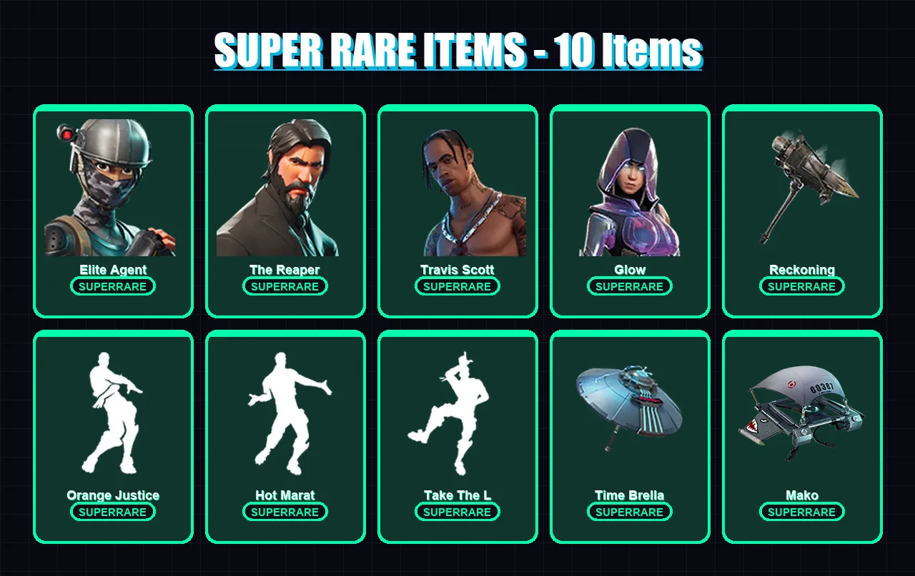 [PS4/PS5/XBOX/PC] | Elite Agent | The Reaper | Travis Scott | Glow | Ronin | 185 skin | 158 pickaxe | 130 emote | 148 glider | Lv2641