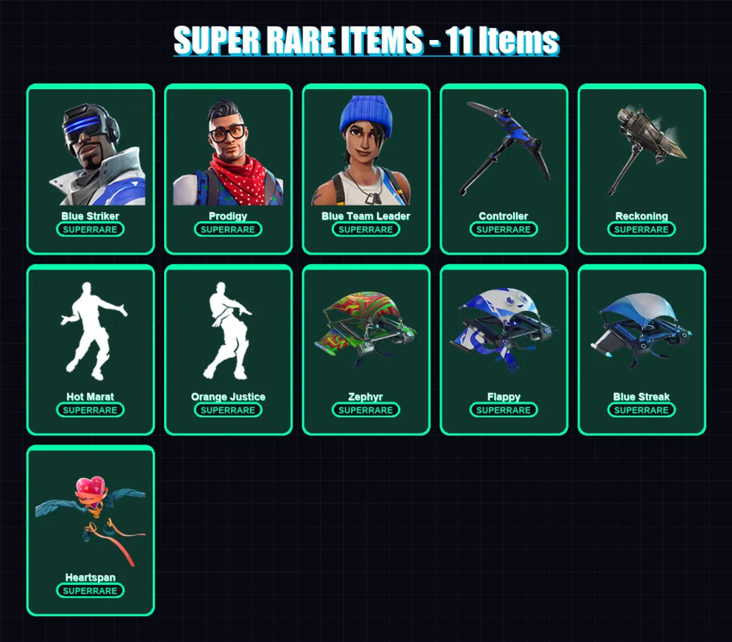 [PC/PSN] | Blue Striker | Prodigy | Blue Team Leader | The Ice King | Calamity | 83 skin | 44 pickaxe | 75 emote | 44 glider | Lv644