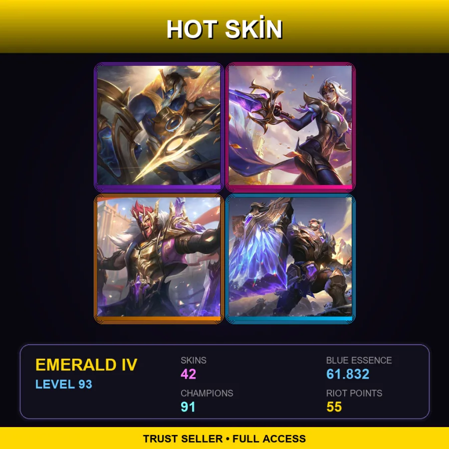 EUW | Lv93 | Emerald IV | 42 Skin | 91 Champ