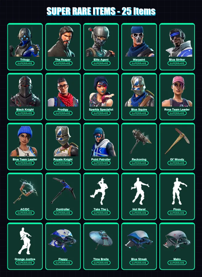 [PS4/PS5/XBOX/PC] | Trilogy | The Reaper | Elite Agent | Warpaint | Blue Striker | 80 skin | 68 pickaxe | 87 emote | 79 glider | Lv1258