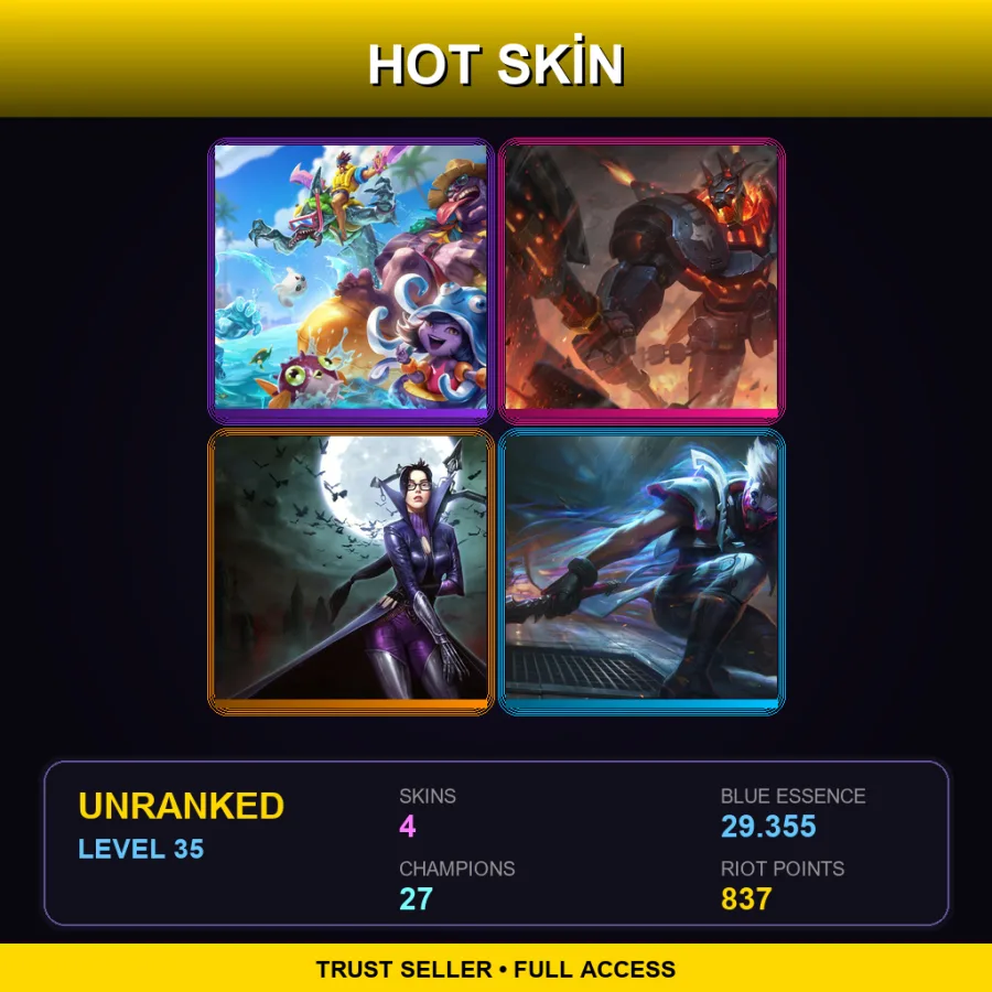 NA | Lv35 | Unranked | 4 Skin | 27 Champ — LoL account