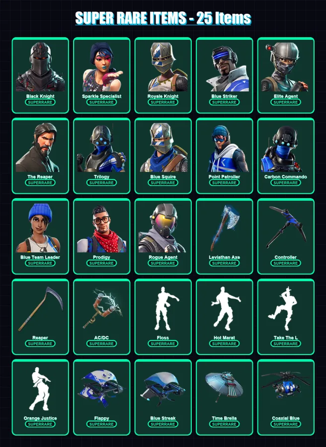 [PC/XBOX] | Black Knight | Sparkle Specialist | Royale Knight | Blue Striker | Elite Agent | 108 skin | 132 pickaxe | 111 emote | 115 glider | Lv195