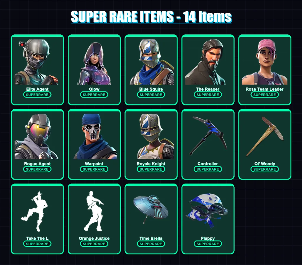 [PC/XBOX/PSN] | Elite Agent | Glow | Blue Squire | The Reaper | Rose Team Leader | 103 skin | 83 pickaxe | 88 emote | 80 glider | Lv1293 — Fortnite account