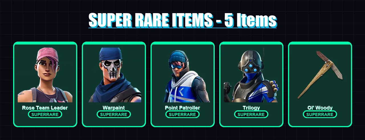 [PC/XBOX] | Rose Team Leader | Warpaint | Point Patroller | Trilogy | Eternal Knight | 62 skin | 87 pickaxe | 52 emote | 71 glider | Lv1417