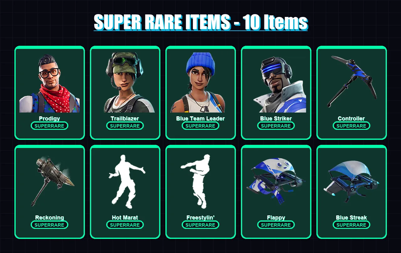[PC/PSN] | Prodigy | Trailblazer | Blue Team Leader | Blue Striker | Catalyst | 13 skin | 11 pickaxe | 18 emote | 16 glider | Lv283