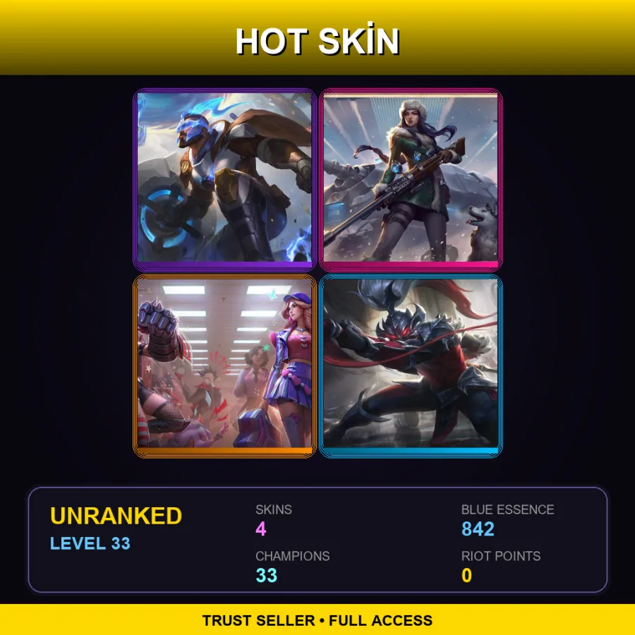 SG | Pulsefire Pantheon | Arctic Warfare Caitlyn | Heartthrob Caitlyn | Marauder Xin Zhao | 4 Skin | 33 Champ | Lv33