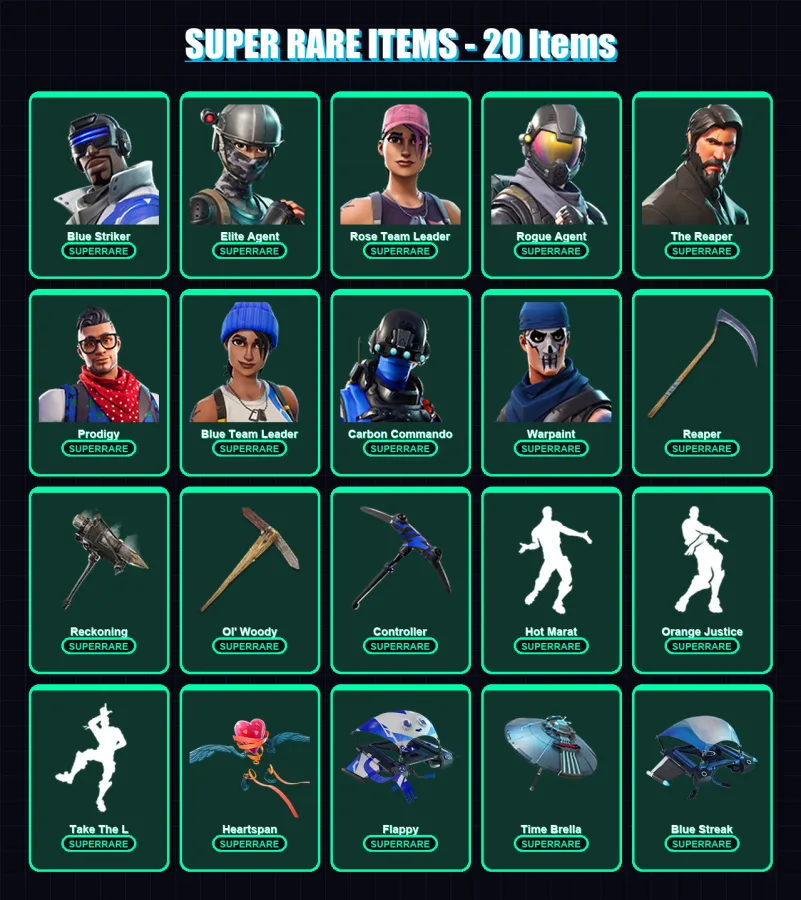 [PS4/PS5/XBOX/PC] | Blue Striker | Elite Agent | Rose Team Leader | Rogue Agent | The Reaper | 97 skin | 83 pickaxe | 91 emote | 90 glider | Lv1549