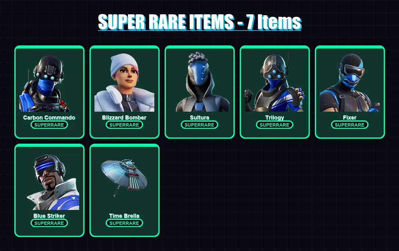 [PS4/PS5/XBOX/PC] | Carbon Commando | Blizzard Bomber | Sultura | Trilogy | Fixer | 59 skin | 95 pickaxe | 72 emote | 87 glider | Lv1170